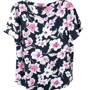 Banana Republic Factory Women's Short Sleeve Navy Floral Blouse XS